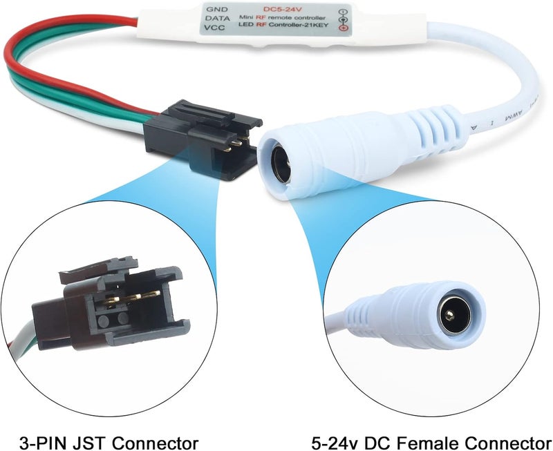 RGBZONE WS2812B RF LED Controller, 3-PIN Mini LED Strip Lights Controller, DC 5V/12V/24V for WS2812 WS2811 Dream Color LED Strip Lights(14 Key) - Image 4